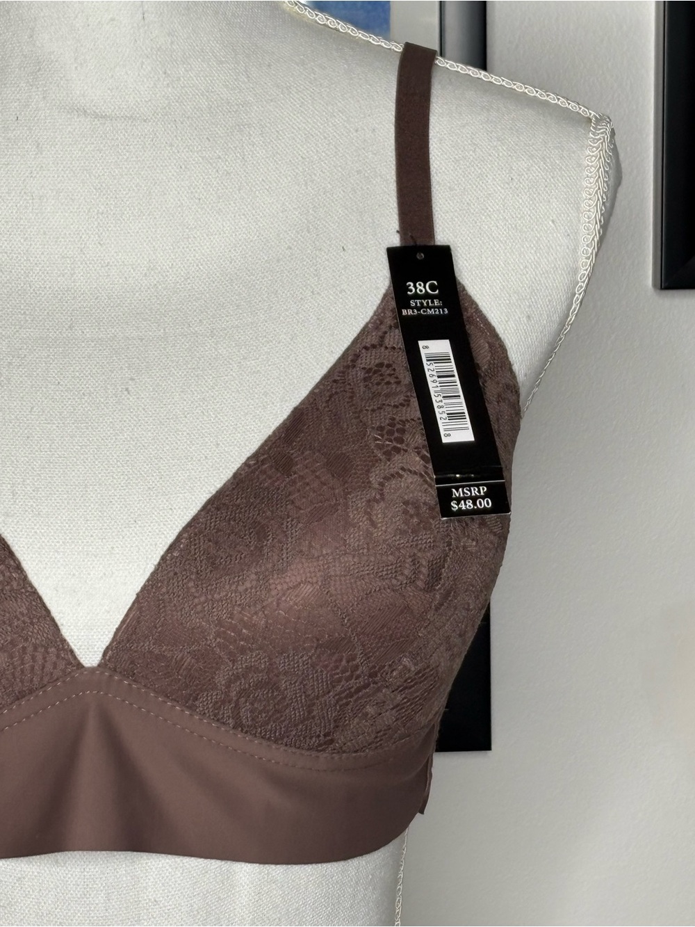 Catherine Malandrino Wireless Bra Brown Floral Lace Adjustable 38C NWT - Picture 3 of 11